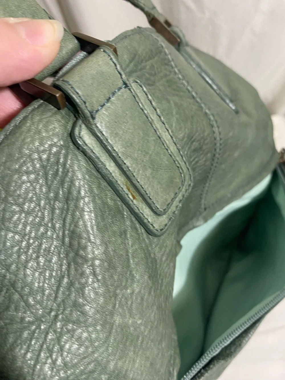Maurizio Taiuti Sage Green Leather Crossbody Tote - Picture 12 of 15